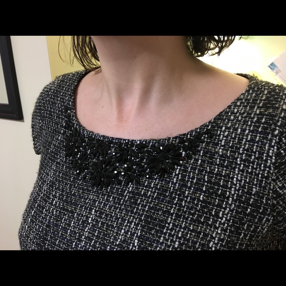 Banana Republic Black/White Jeweled Tweed Dress